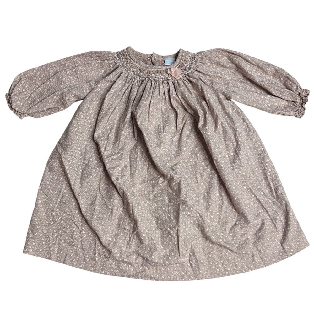 Dillards Edgehill Collection Beige Long Sleeve‎ Smocked Full Skirt Buttons 4T
